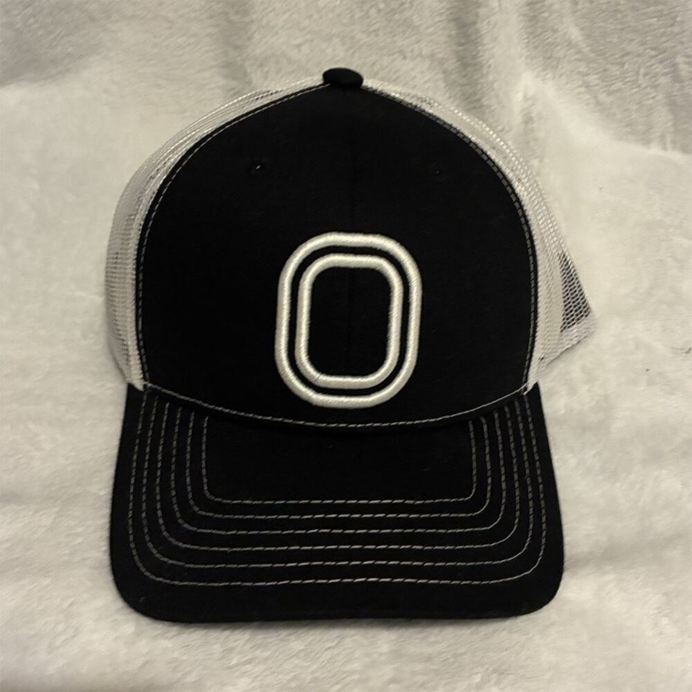 Overtime Trucker Hat Black White Adjustable Mesh Back 3D Embroidery Logo